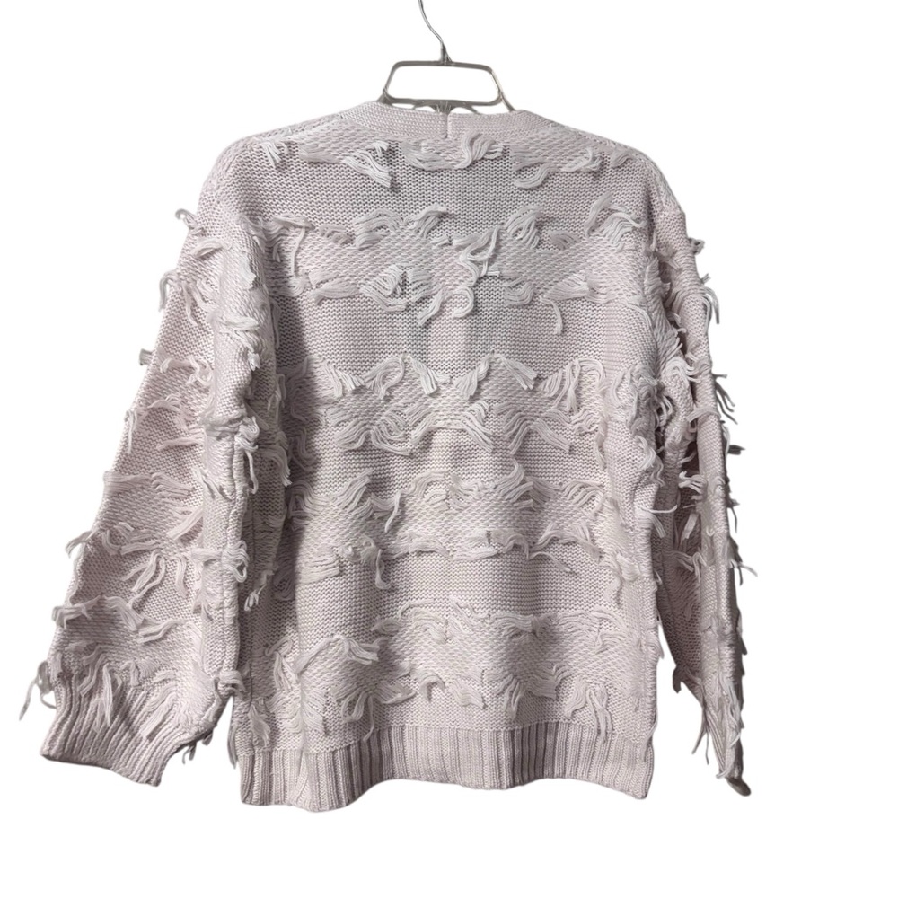 NWT 525 America Sweaters Fringe V Neck button front cream Cardigan Medium - Picture 7 of 12